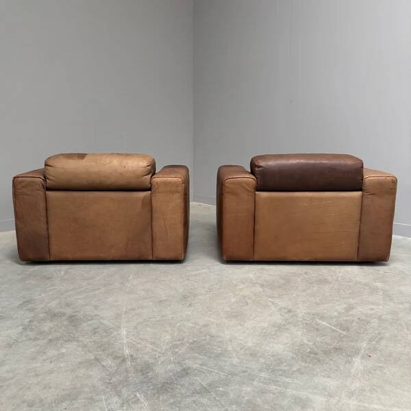 Ensemble de fauteuils en cuir marron vintage, années 1970.