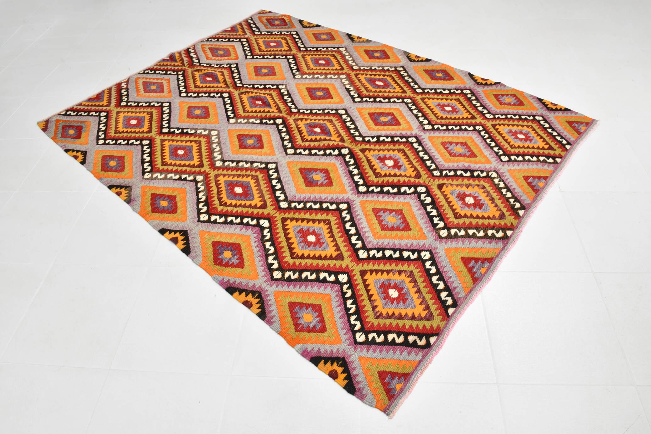 6x8 Multicolor Geometric Style Anatolian Vintage Kilim Rug, 177x236Cm