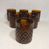 Service old decanter and its 6 glasses for orange juice - geometric vintage