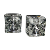 Pair of cubic candlesticks in bohemian crystal