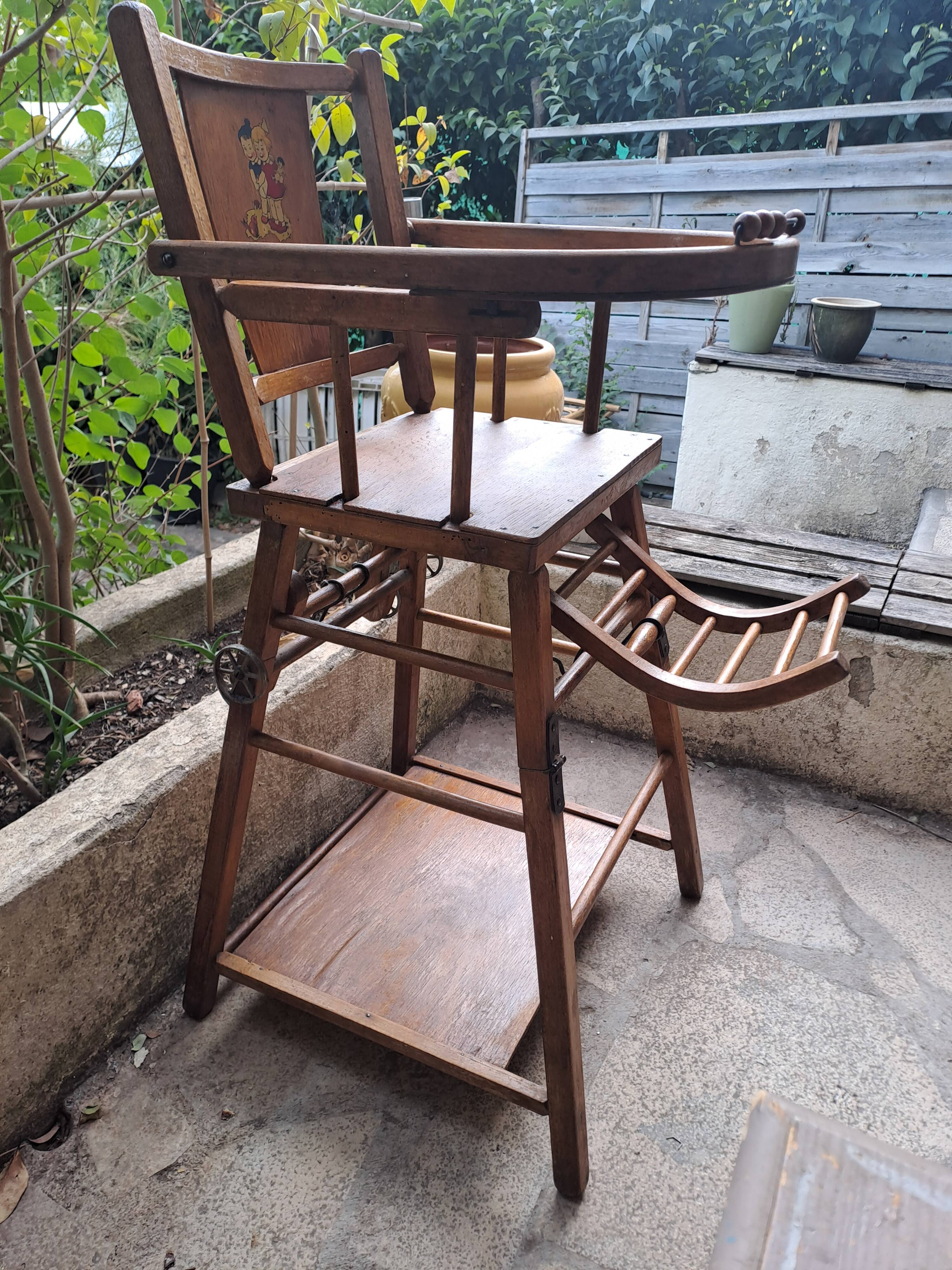 Vintage wooden baby high chair