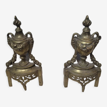 Pair of chenets style Louis XVI in bronze
