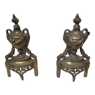 Pair of chenets style Louis XVI in bronze