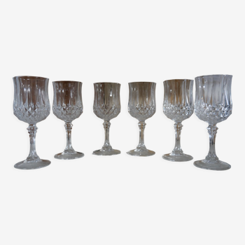 6 verres à pied Cristal d'arques modèle Longchamps