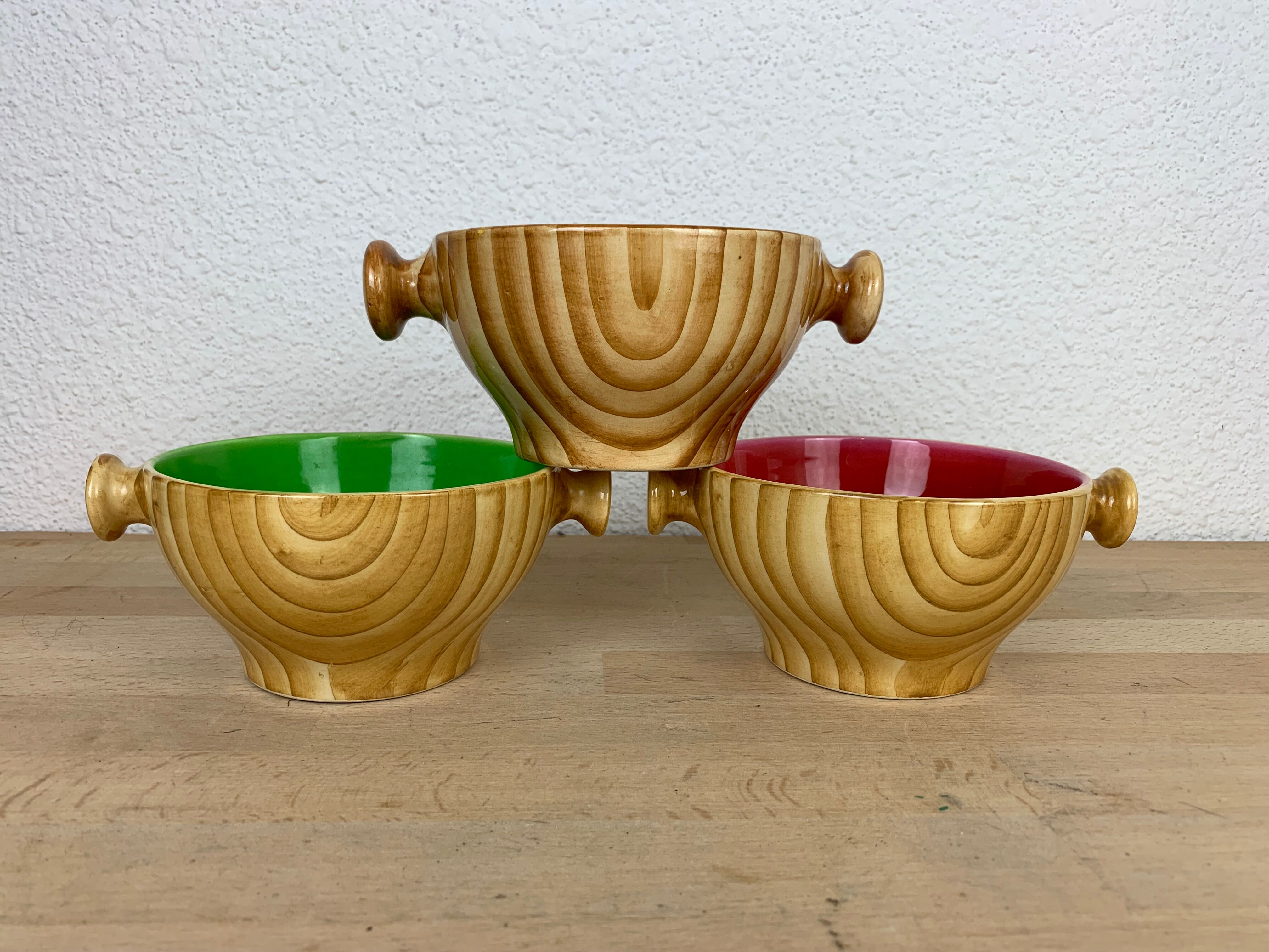 3 bowls Vallauris Grandjean Jourdan, ceramic wood effect 60