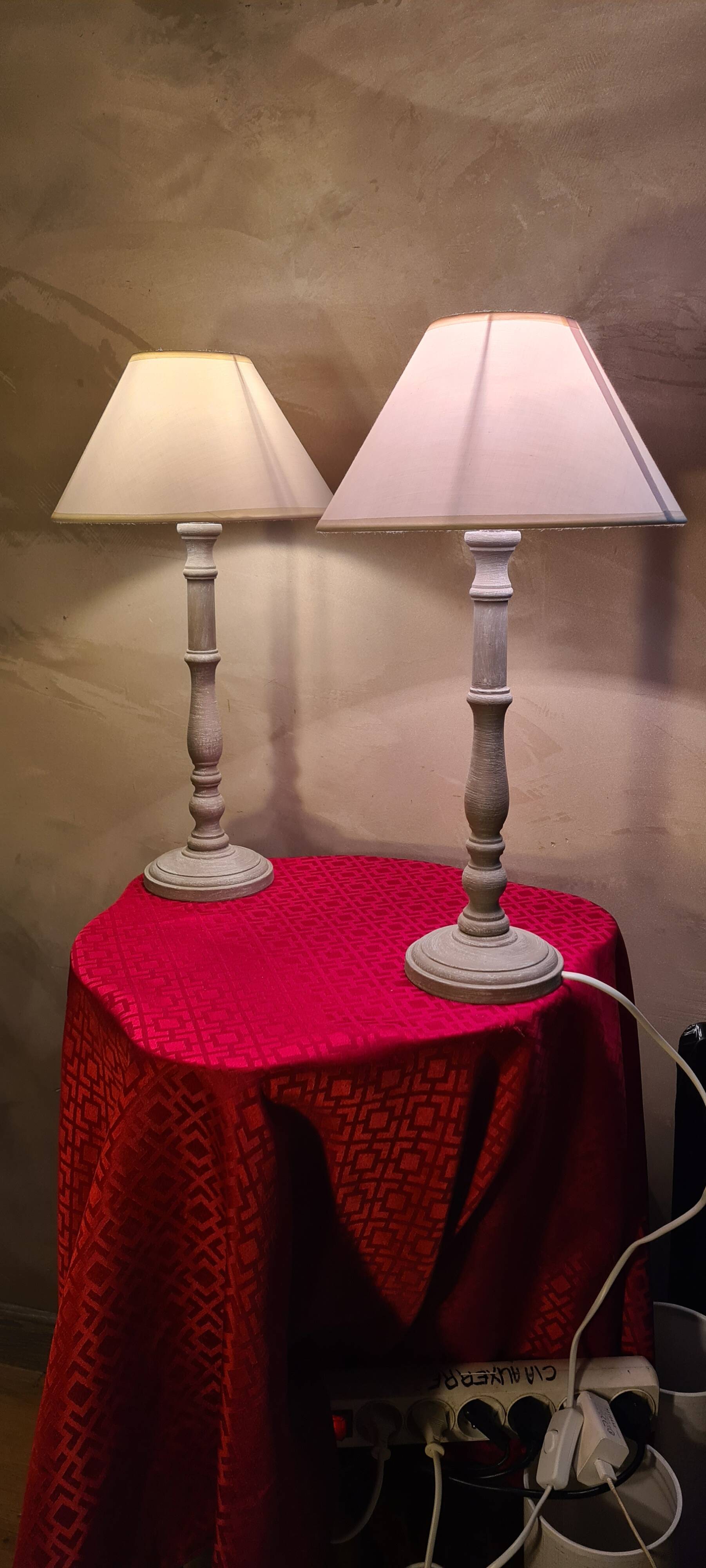 pair of taupe patinated wood lamps in classic Scandinavian style 48x25