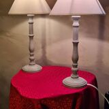 pair of taupe patinated wood lamps in classic Scandinavian style 48x25