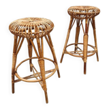 Tabouret de bar vintage en bambou 'Bohème'