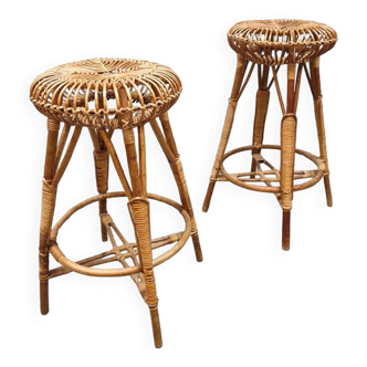 Vintage bamboo barstools stool 'Bohemian'