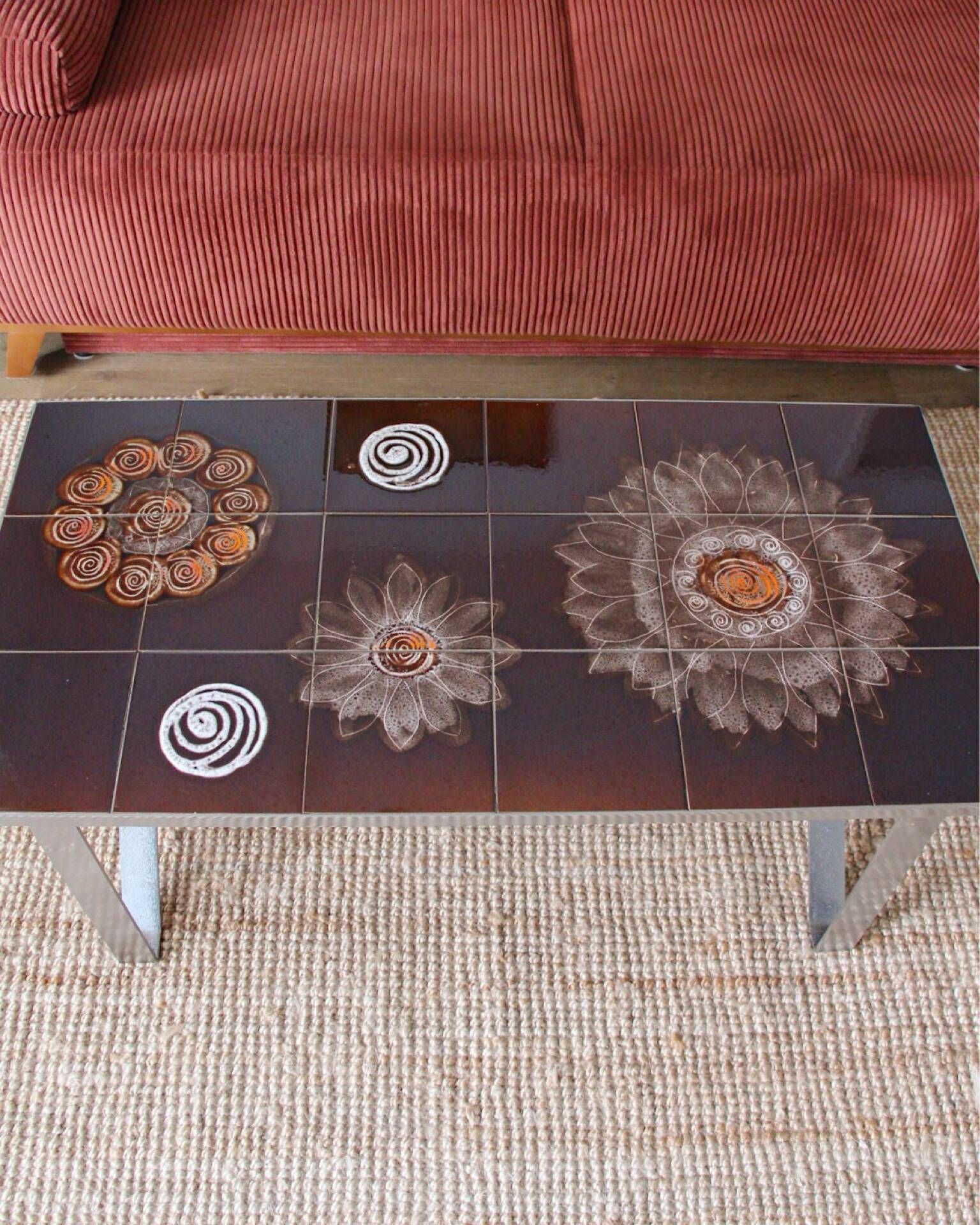 Vintage coffee table in glazed ceramic and metal – 1970s