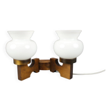 Czechoslovak wall lamp from the 1960s with Valasske Mezirici glass and a wooden base.