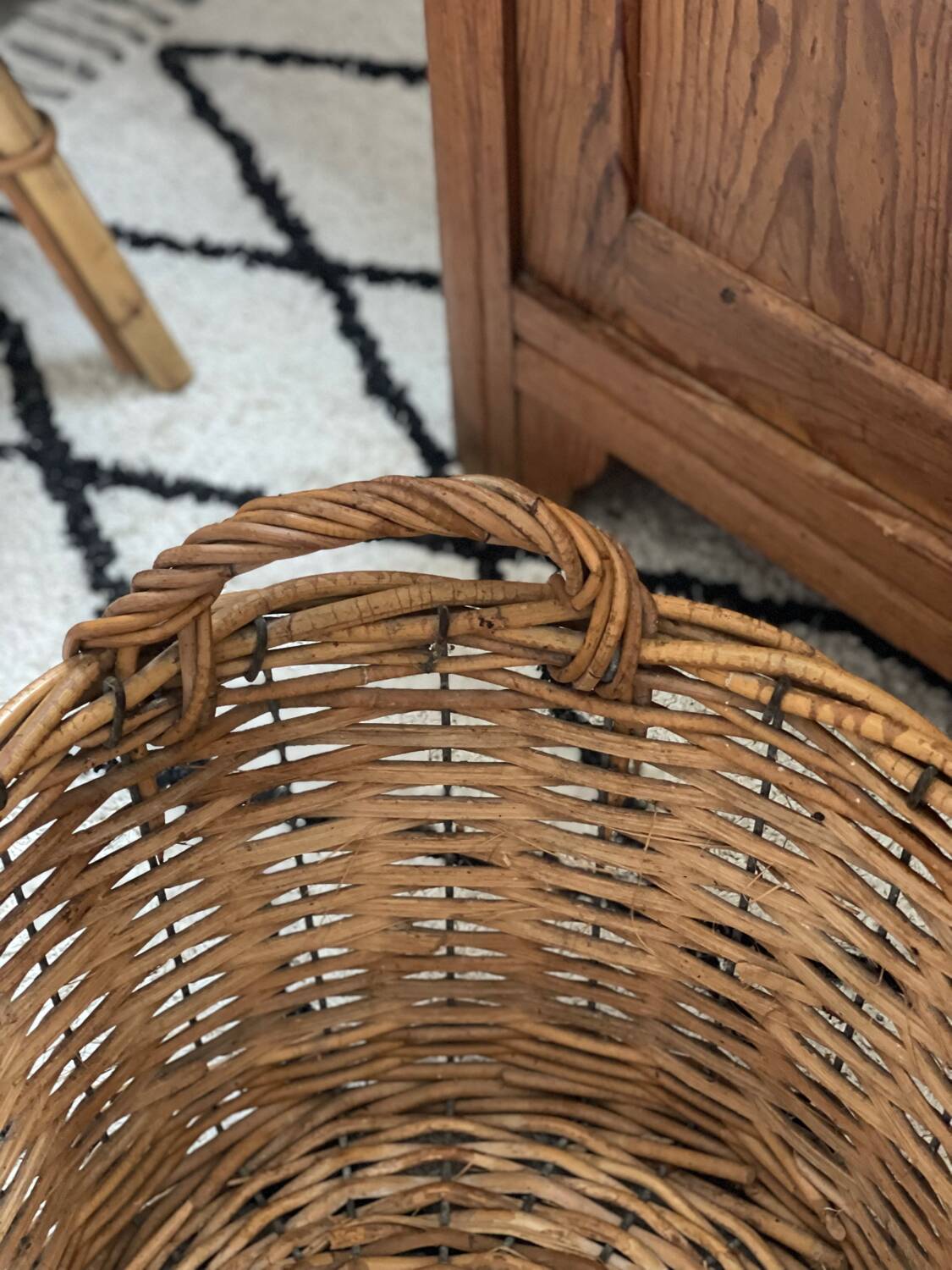 Old rattan and metal basket