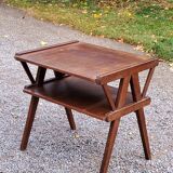 Vintage side table from the 50s in beech oak and poplar compass feet