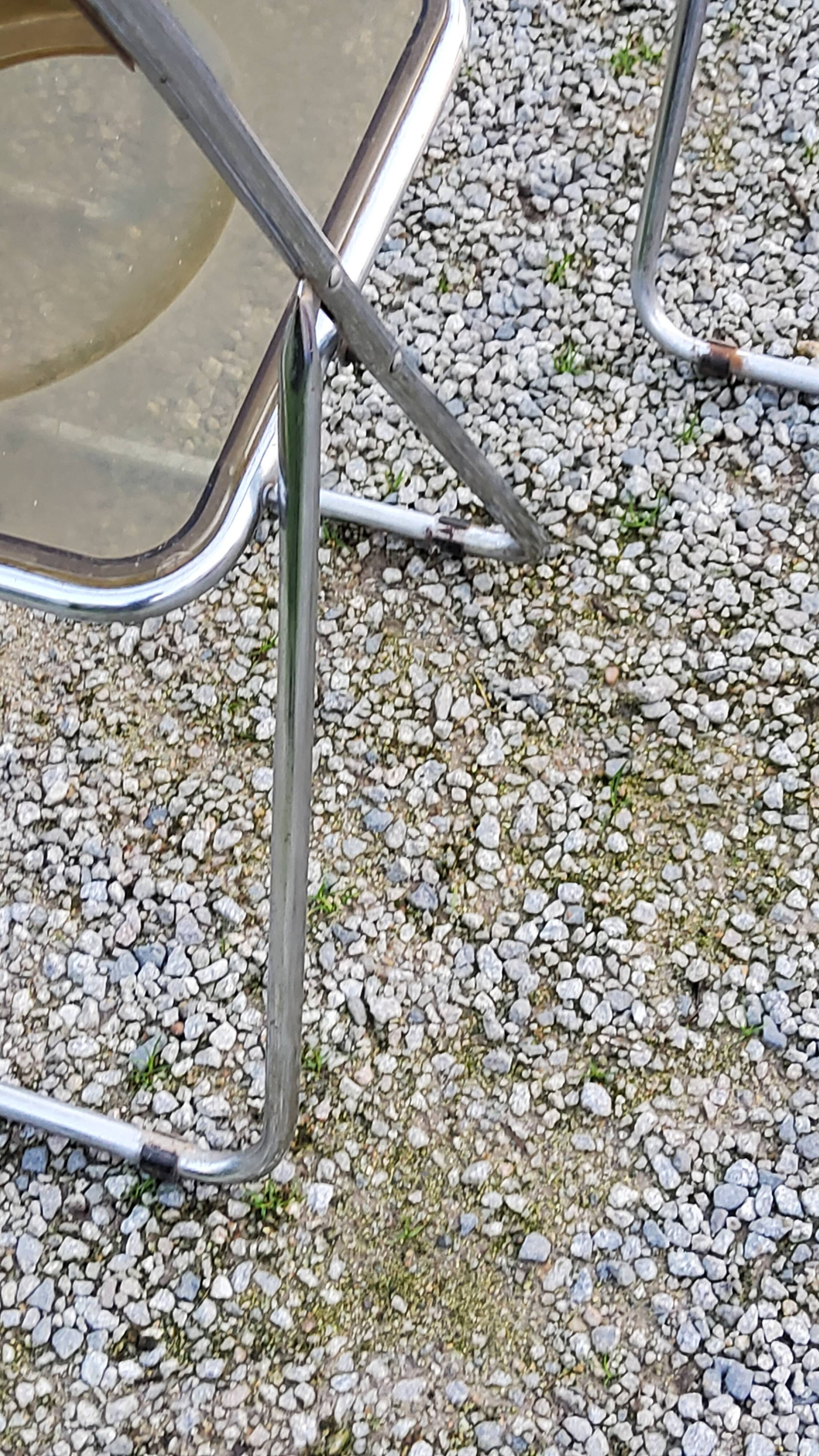 Set of 4 70s design folding chairs in smoked plexiglass and chrome metal