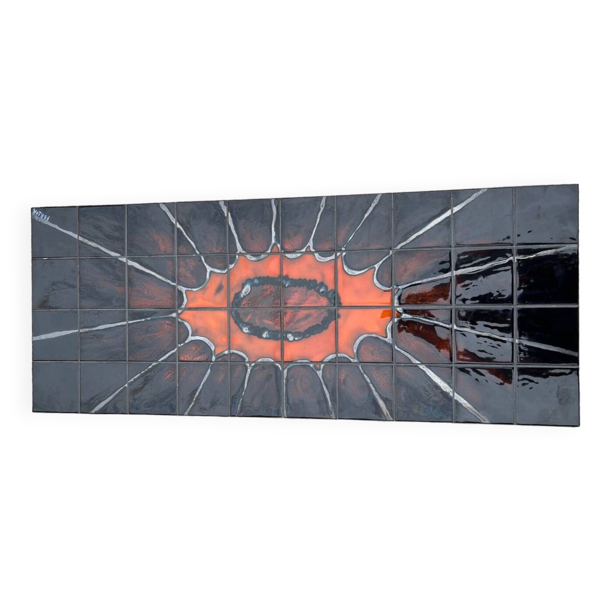 Coffee table in wrought iron and earthenware tiles by Ferlor