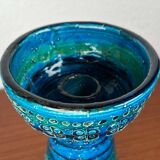 Bougeoir en céramique bleu Rimini moderne du milieu du siècle par Aldo Londi pour Bitossi, Italie, années 1960