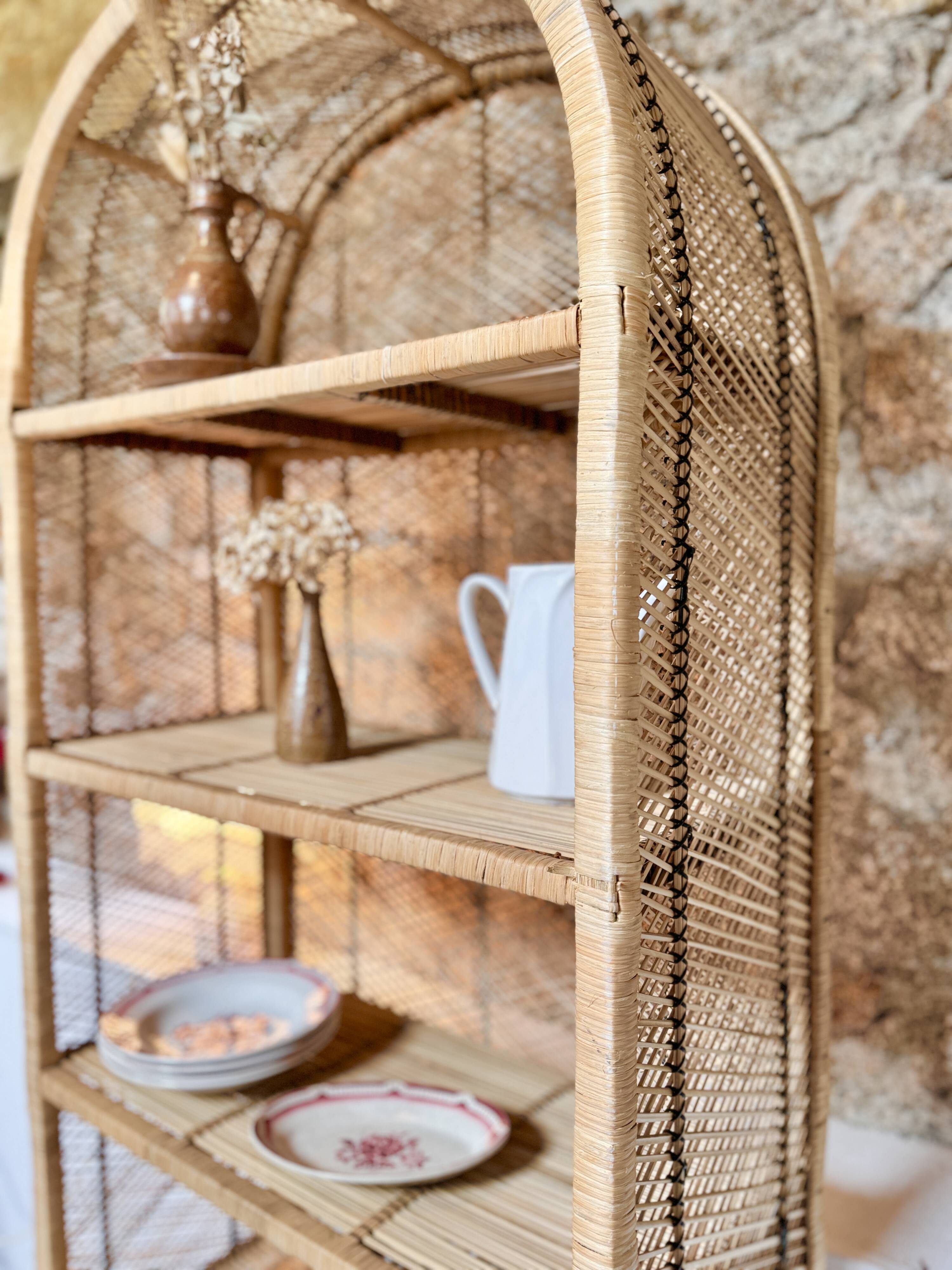 vintage rattan bookshelf