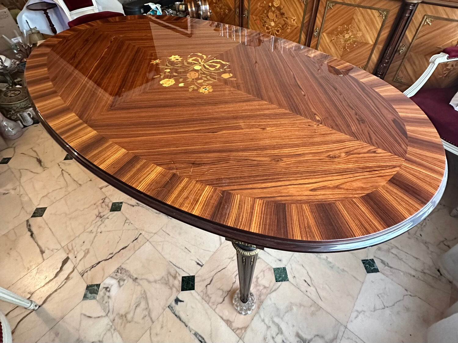 Louis XVI style oval marquetry table – 1.70 m