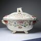 Antique Longchamp soup tureen/vegetable dish with polychrome daisies in ironstone.