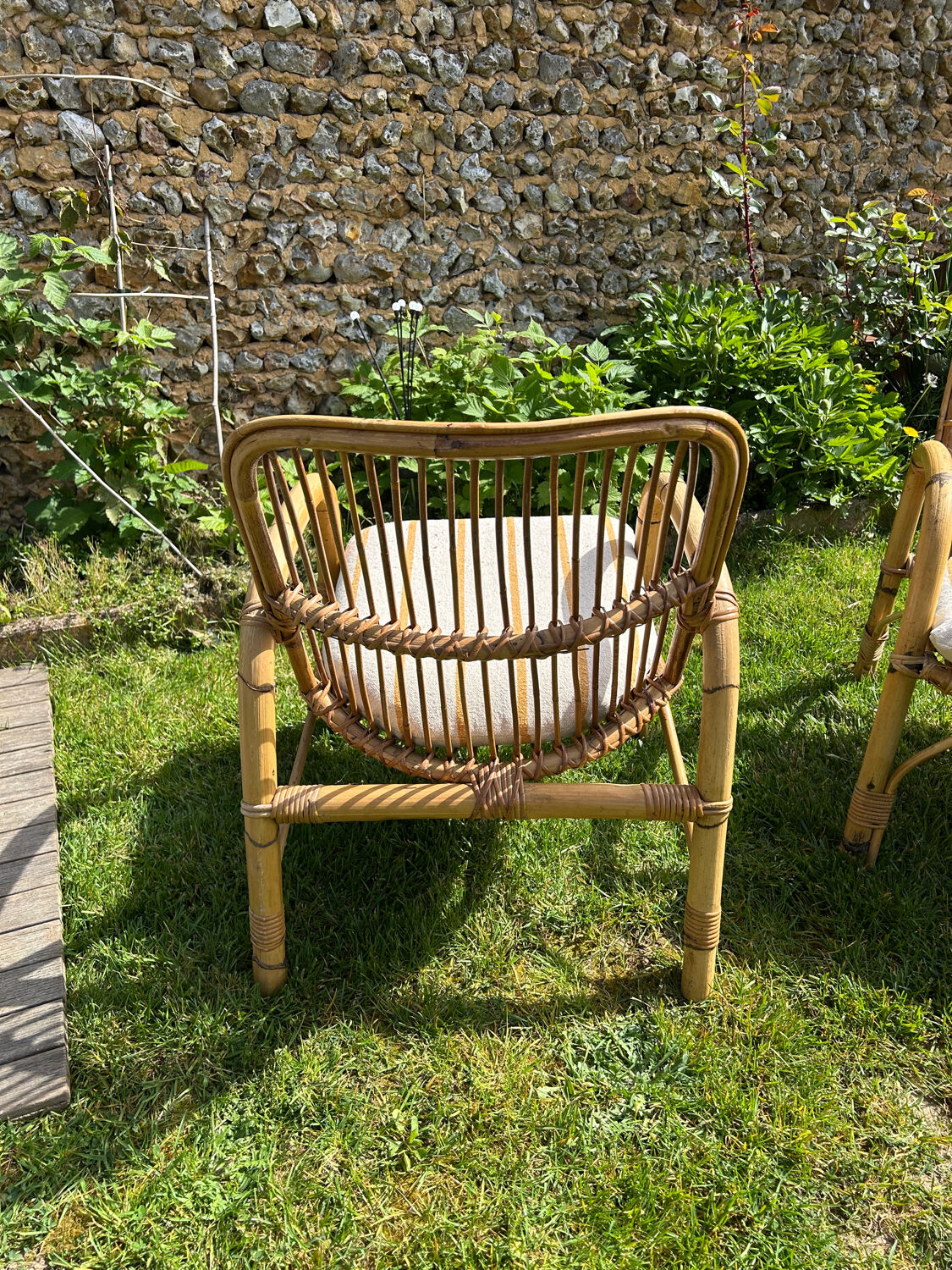 Vintage 1970s rattan armchair pair