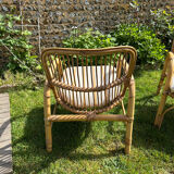 Vintage 1970s rattan armchair pair