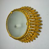 Sun wall lamp by ferro arte, metal and gold leaf, Spain, 1960