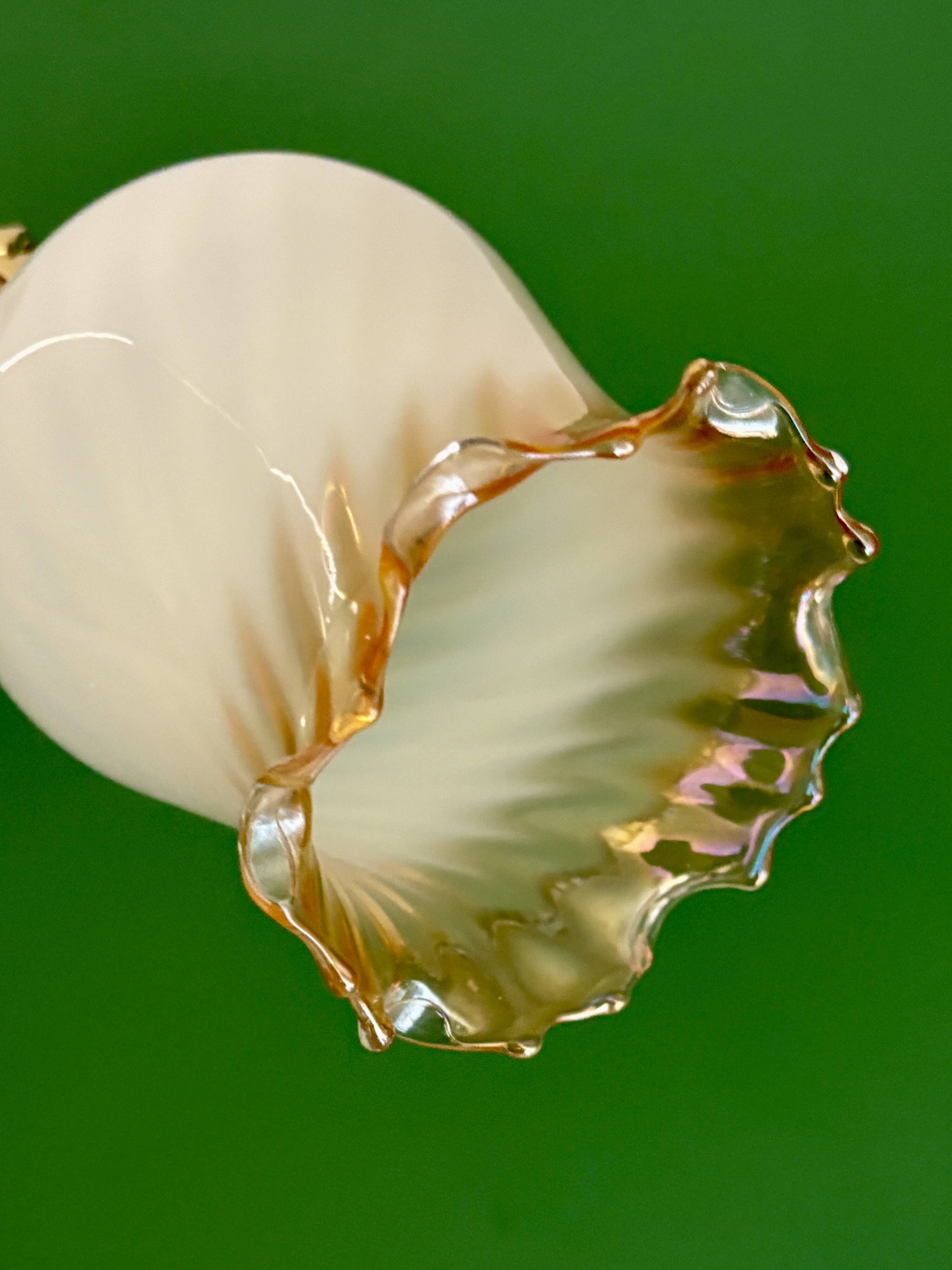 Vintage tulip wall light in white and amber glass