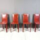 Red leather dining chairs by De Couro Brazil, 1980s - set of 4