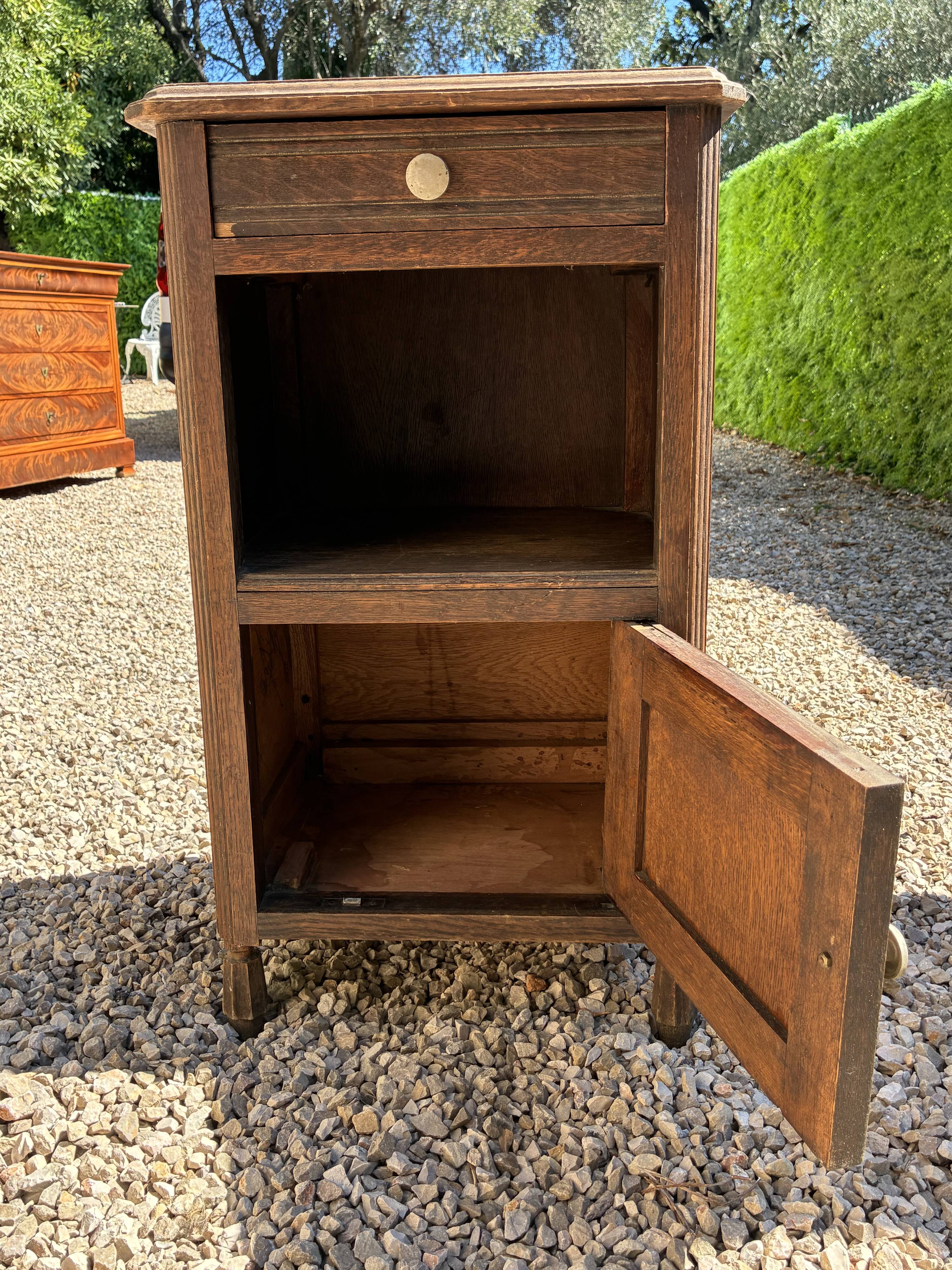Antique bedside table in wood and marble