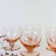 Set of 6 walking glasses in pink crystal, vintage, 1950, mid century