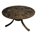 Coffee table with fossilized stone top and brutalist base, 1970s