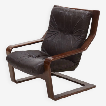 Scandinavian Bent Wood and Leather Lounge Chair 1960s