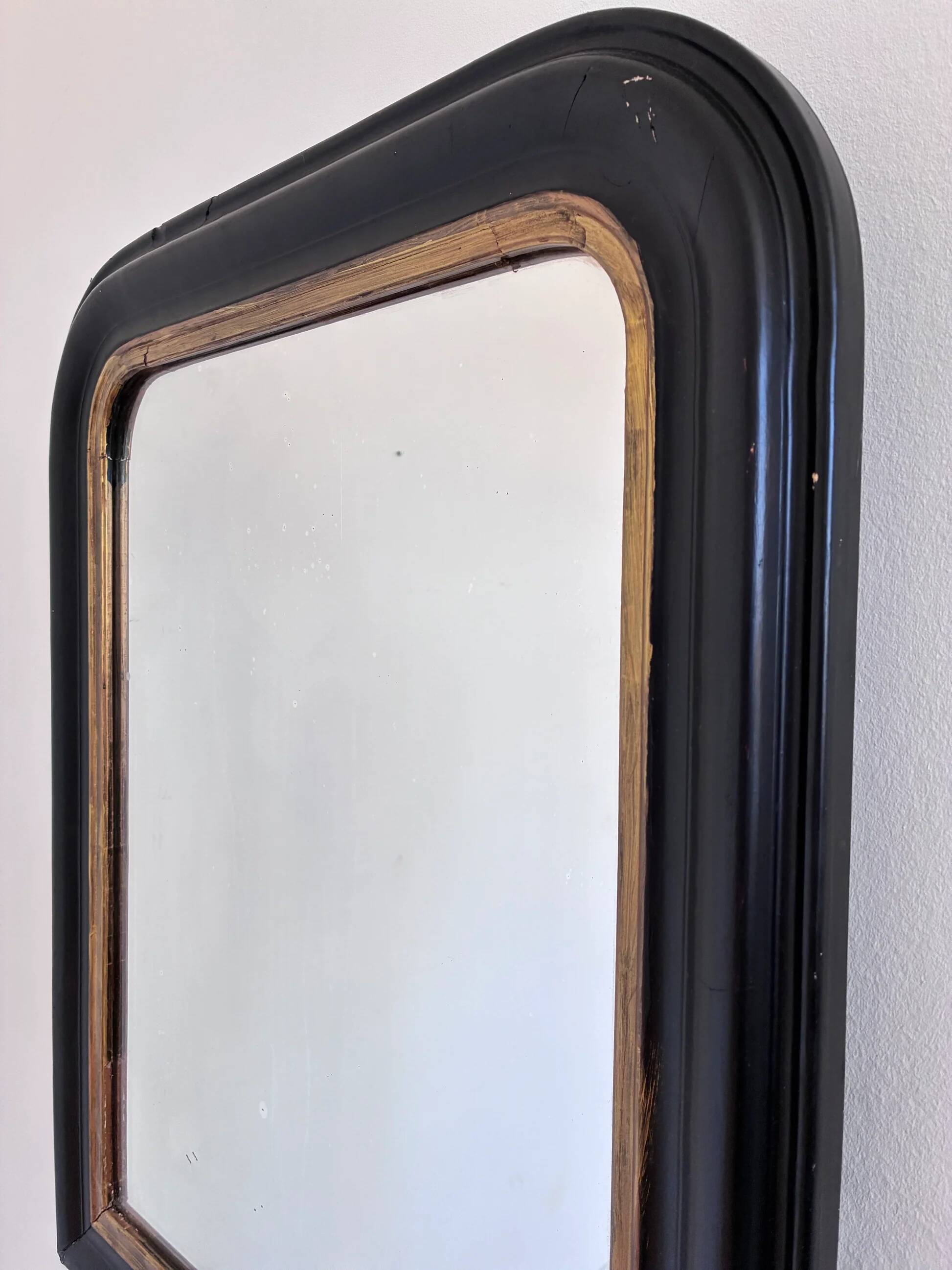 Miroir antique français Louis Philippe – noir et or, fin du 19e siècle