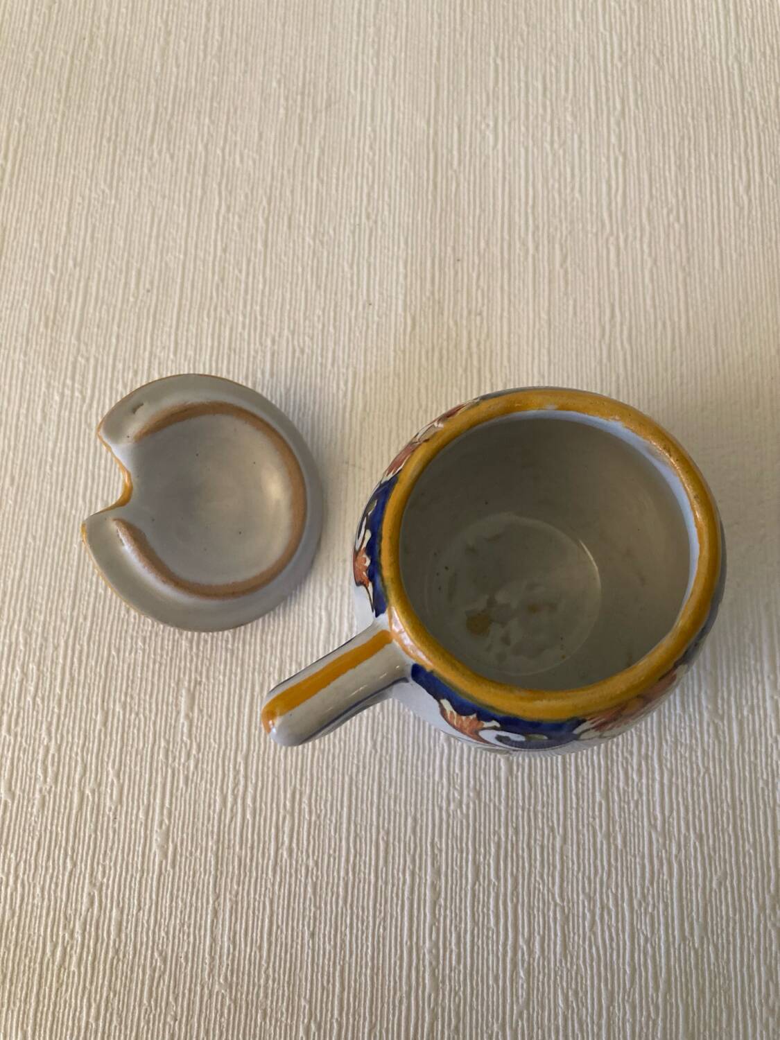 Mustard pot signed Henri Delcourt Hand painted Old Rouen early 20th century