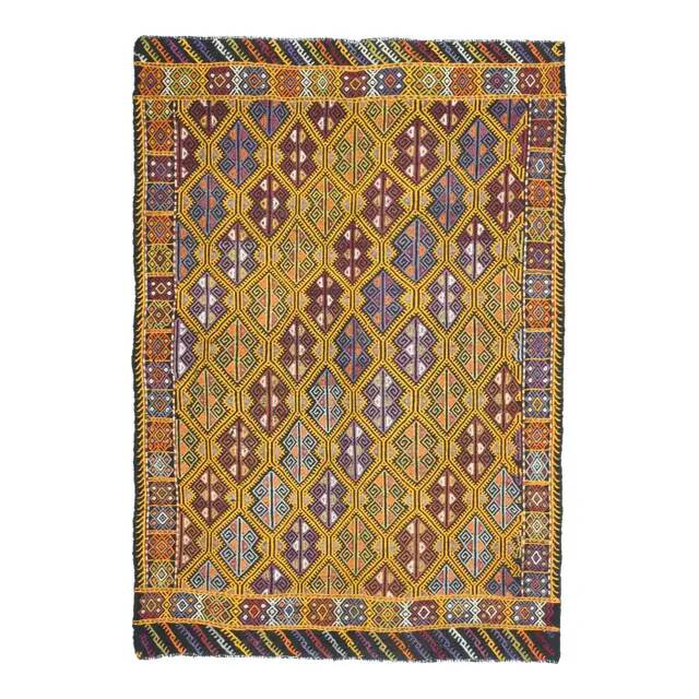 Vintage Turkish Oushak Handmade Wool & Cotton Yellow Area Rug 155x223