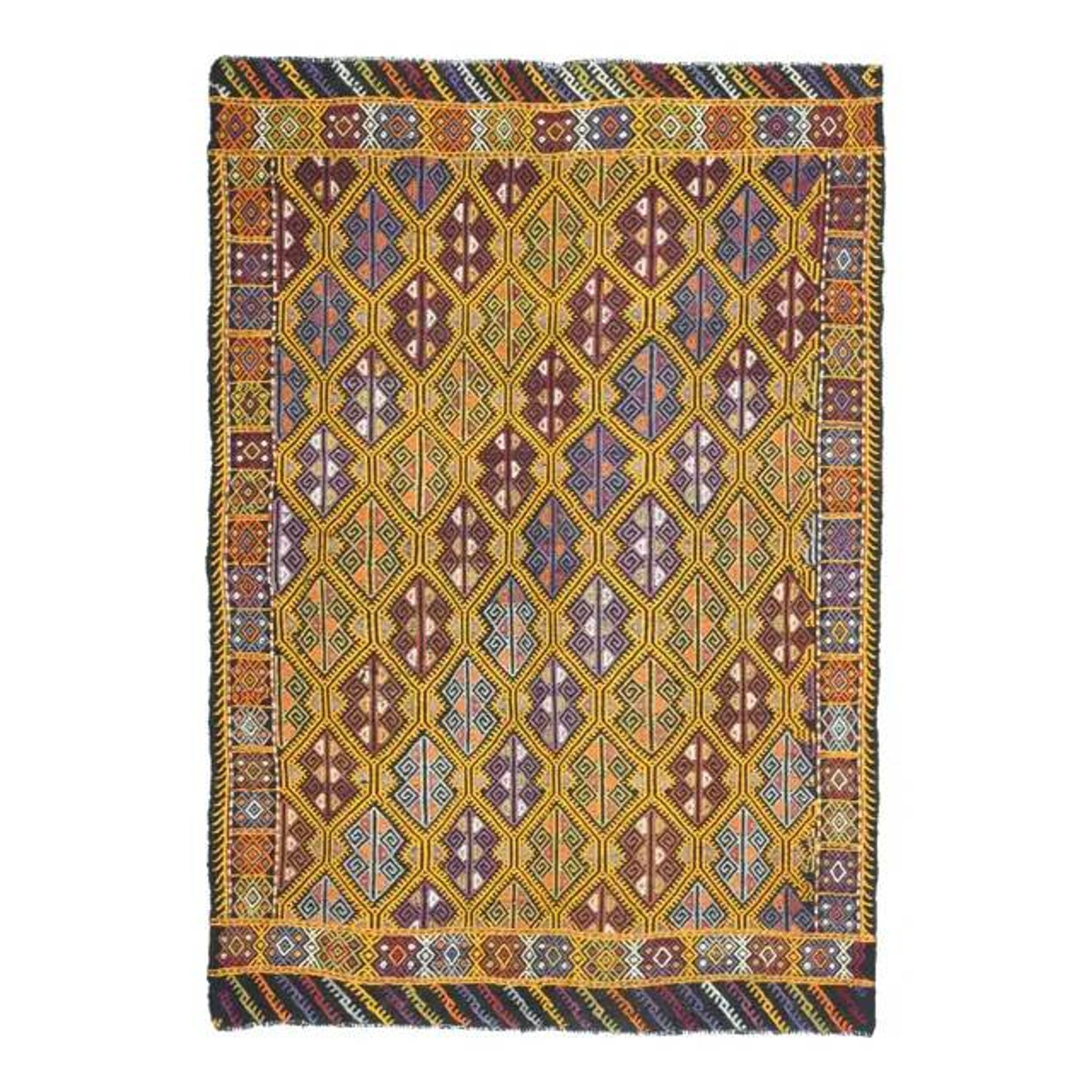 Vintage Turkish Oushak Handmade Wool & Cotton Yellow Area Rug 155x223