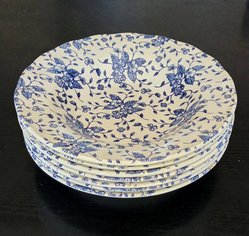 Set of 7 English Faience Deep Plates Royal Tubor Bouquet Decor