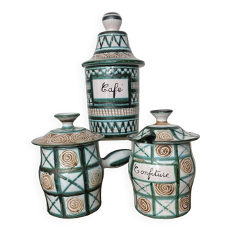 Set of 3 kitchen ceramic pots Robert Picault France 20th century