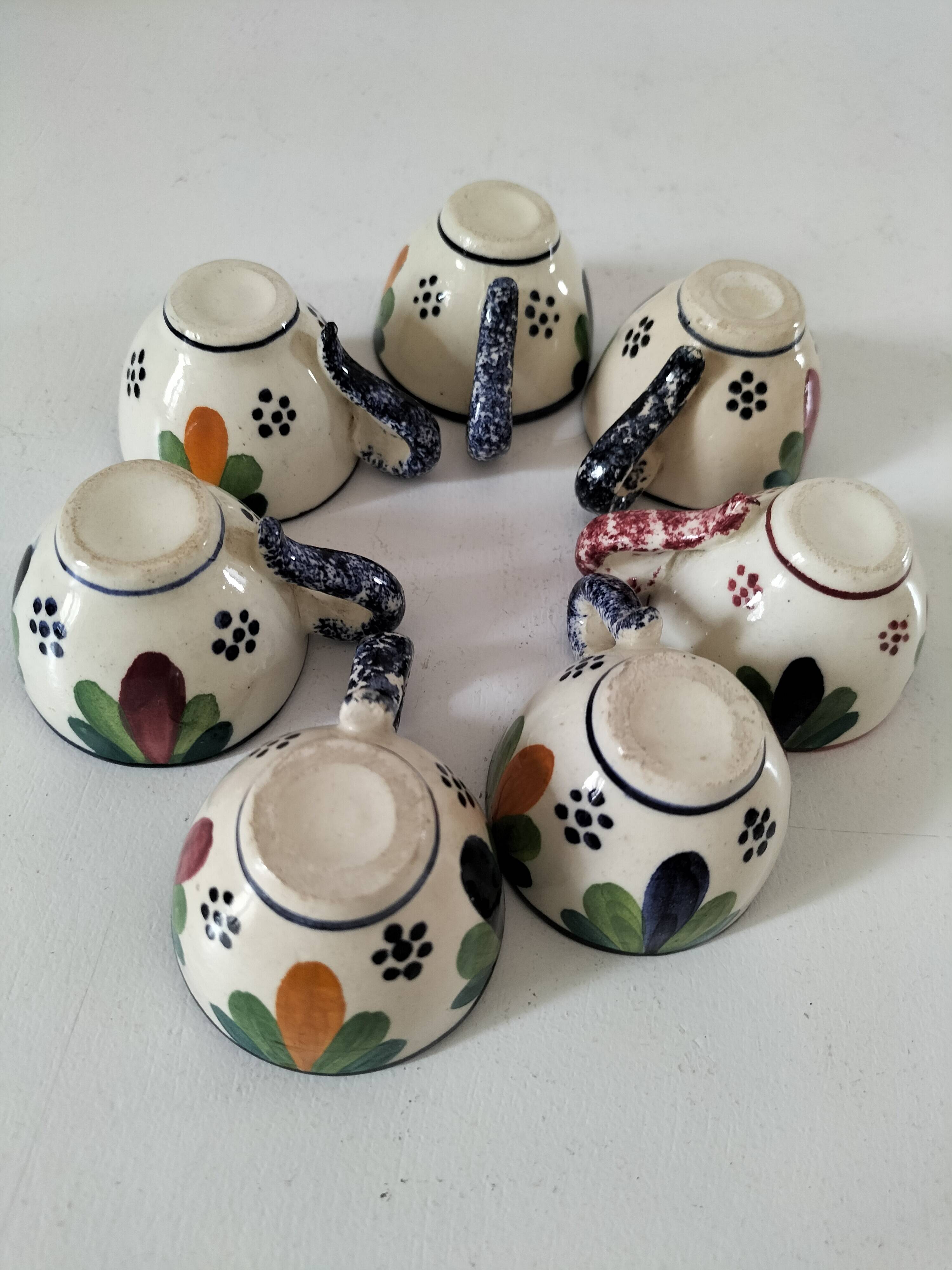 Set of 7 miniature Quimper earthenware cups