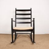 Danish Rocking Chair in lacquered wood and fabric model 218, Thomas Harlev 1960.