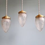 Pendant in satin-finished crystal cut into a point (4 available), early 20th century.