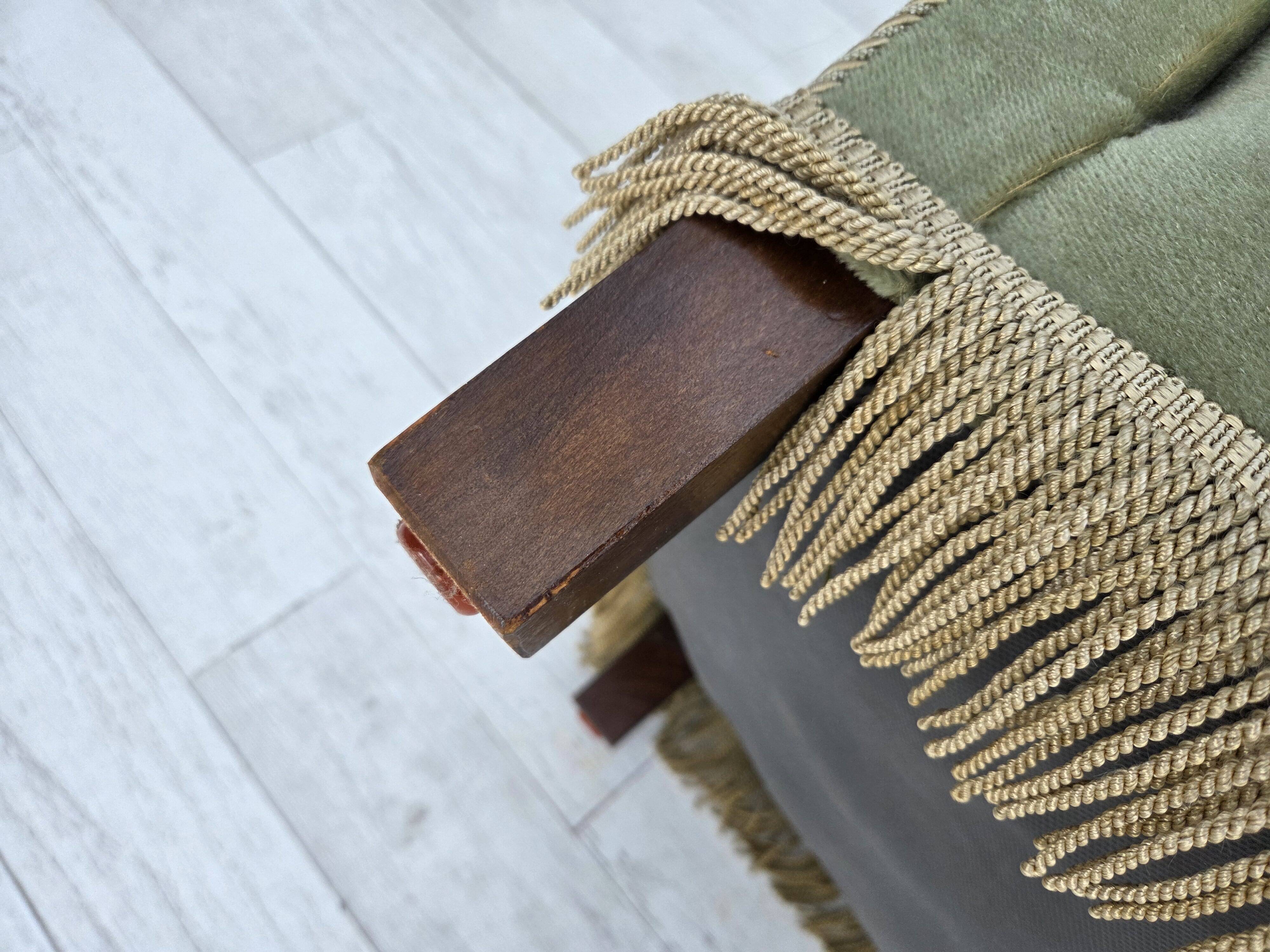 1960s, Danish 2-seater sofa, light green furniture velour, ash wood.