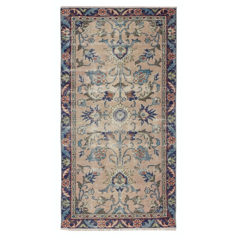 Handmade Turkish Rug for Bohemian and Classic Interiors. Vintage Floral Design Accent Rug