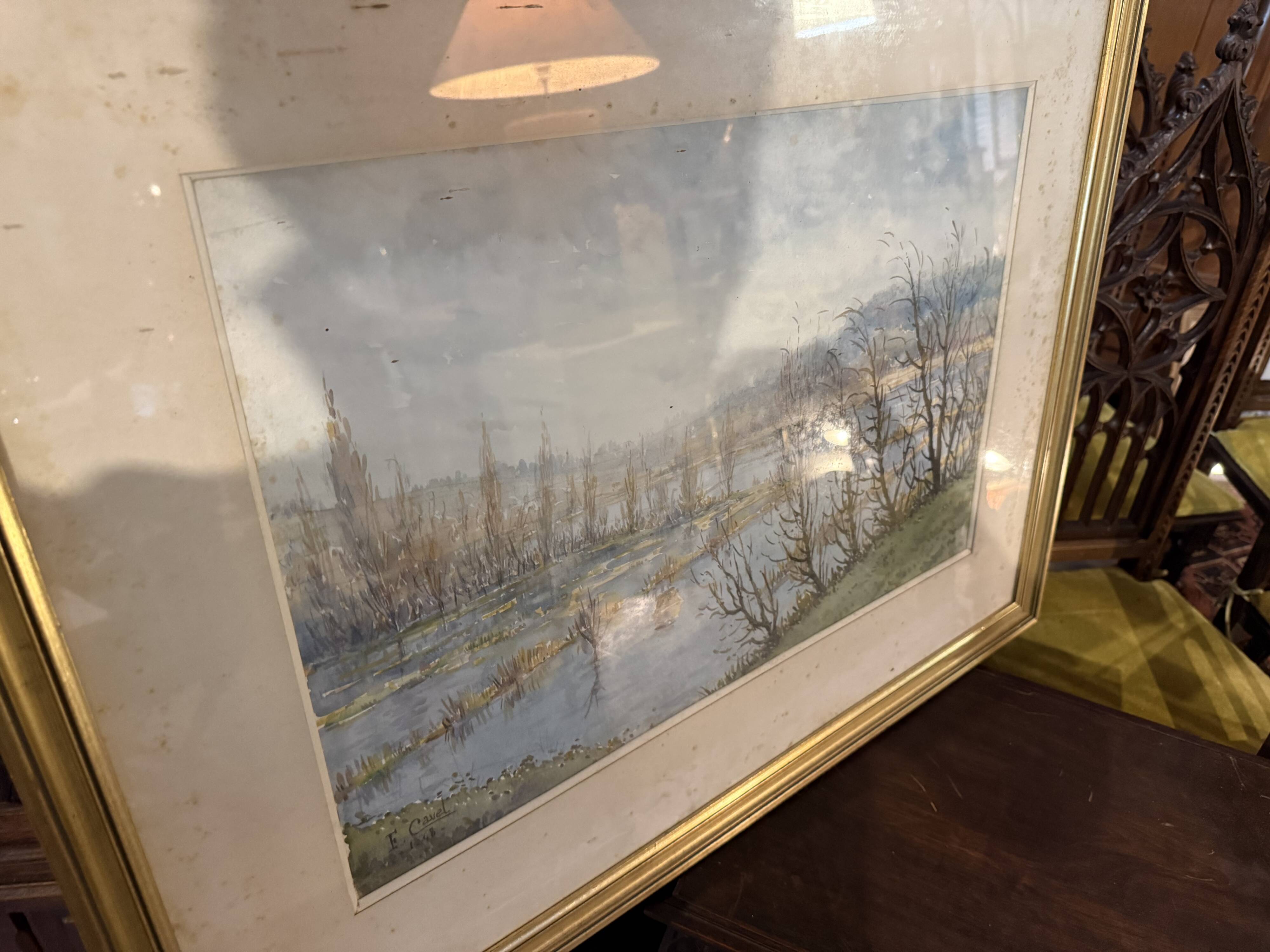 Lithograph Marsh Landscape Signed F Cavel