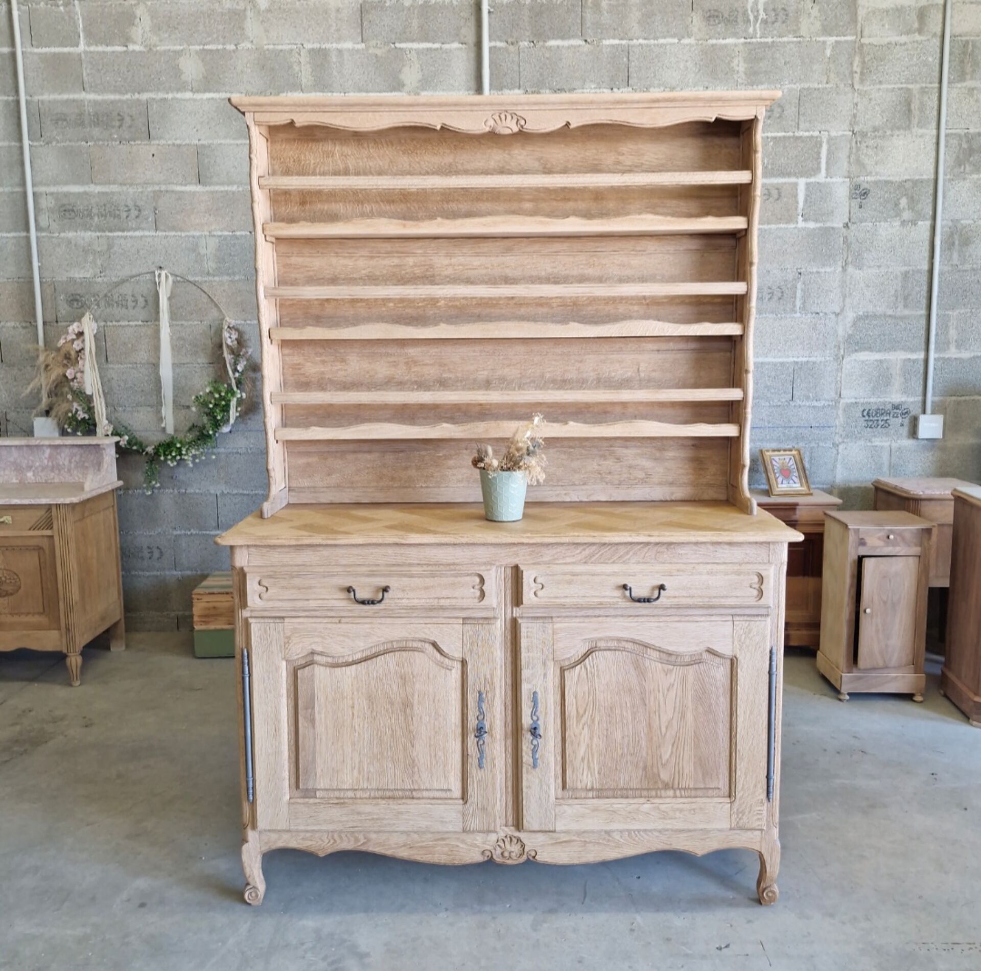 Oak sideboard fully sandblasted and varnished.