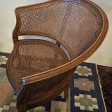 Half-moon rattan and hardwood armchair, early 20th century
