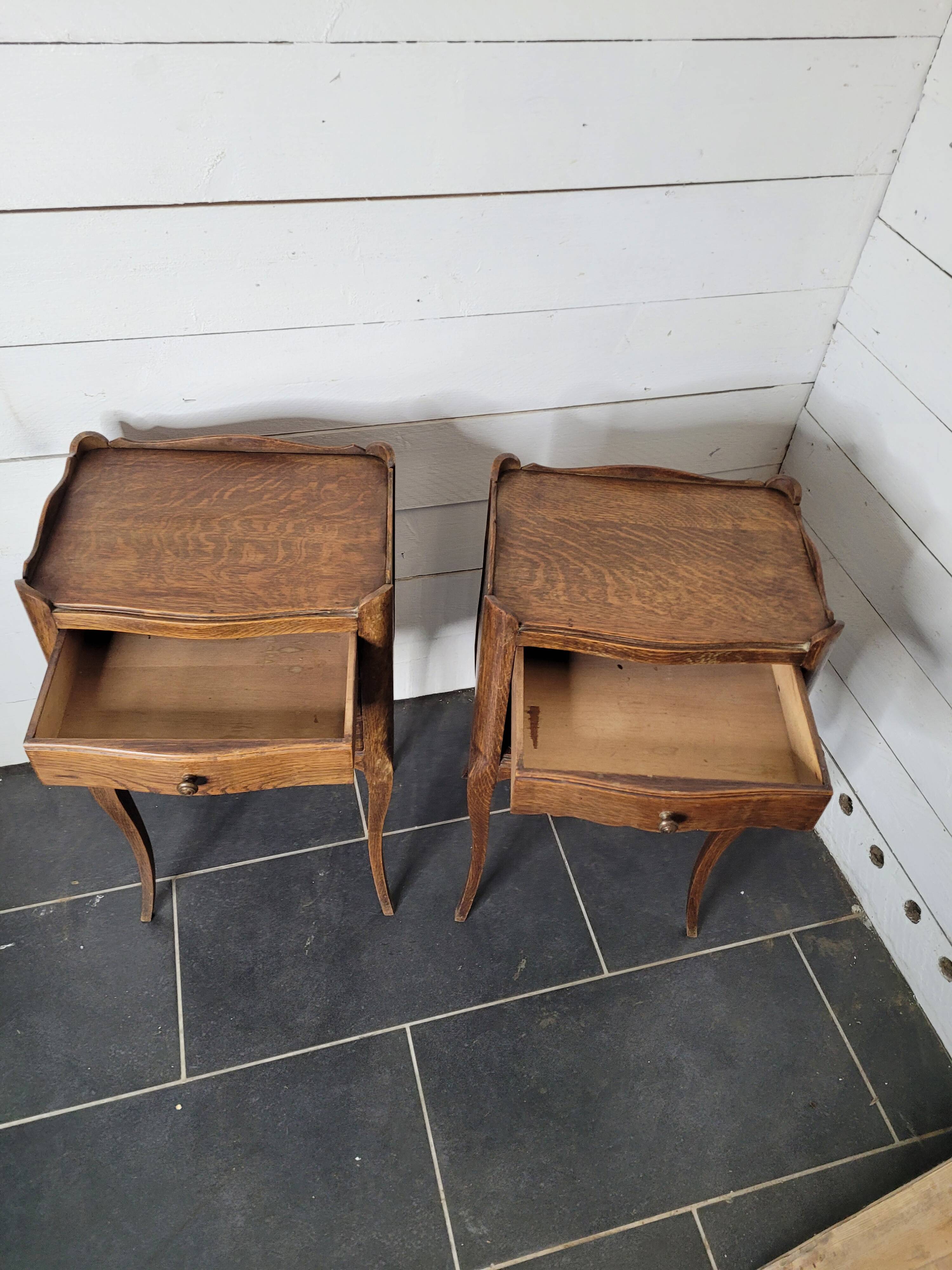Pair of Louis XV style oak bedside tables