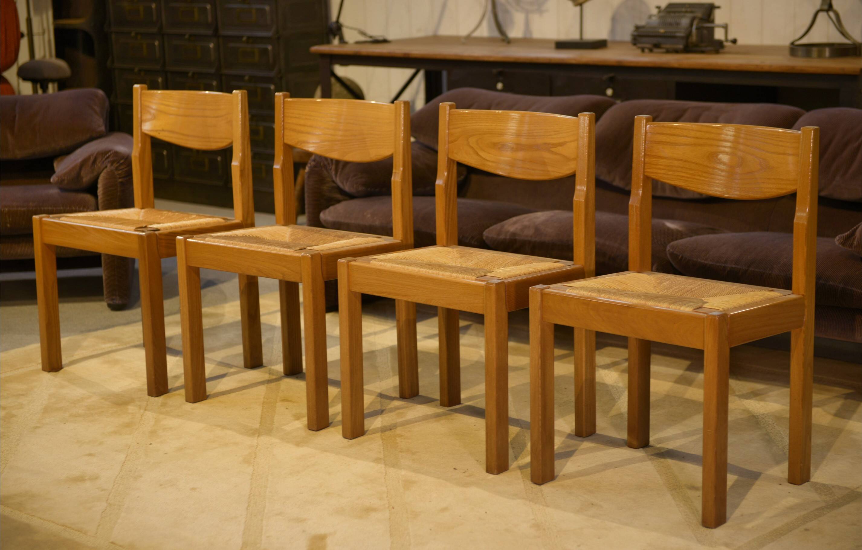 Set of 4 elm chairs Maison Regain 1960s