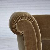 Fauteuil danois en velours vert clair et chêne, années 1960