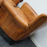 Fauteuil club en cuir vintage hollandais de couleur cognac, ensemble de 2